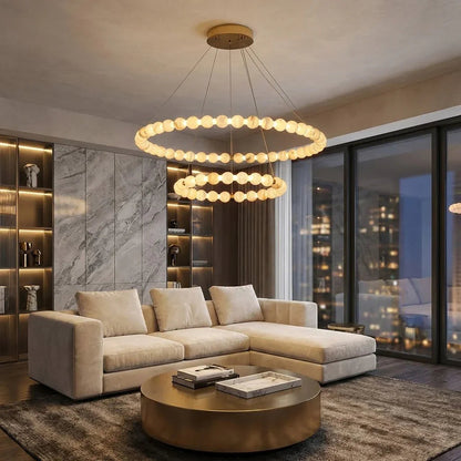 Alabaster Beaded Ring Chandelier
