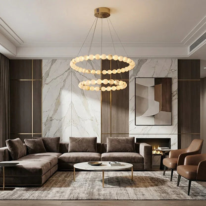 Alabaster Beaded Ring Chandelier