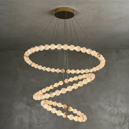 Alabaster Beaded Ring Chandelier