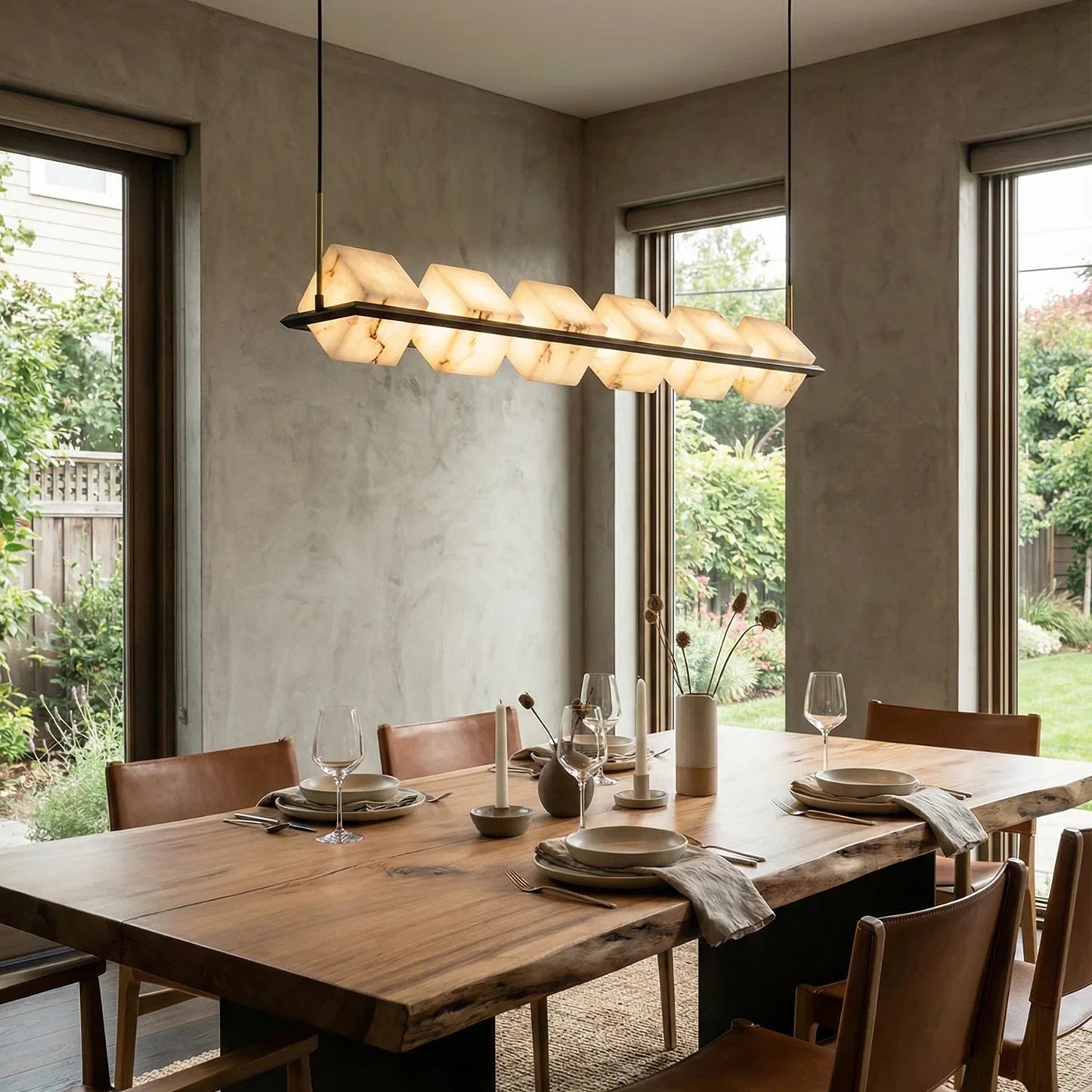Alabaster Box Cube Linear Chandelier