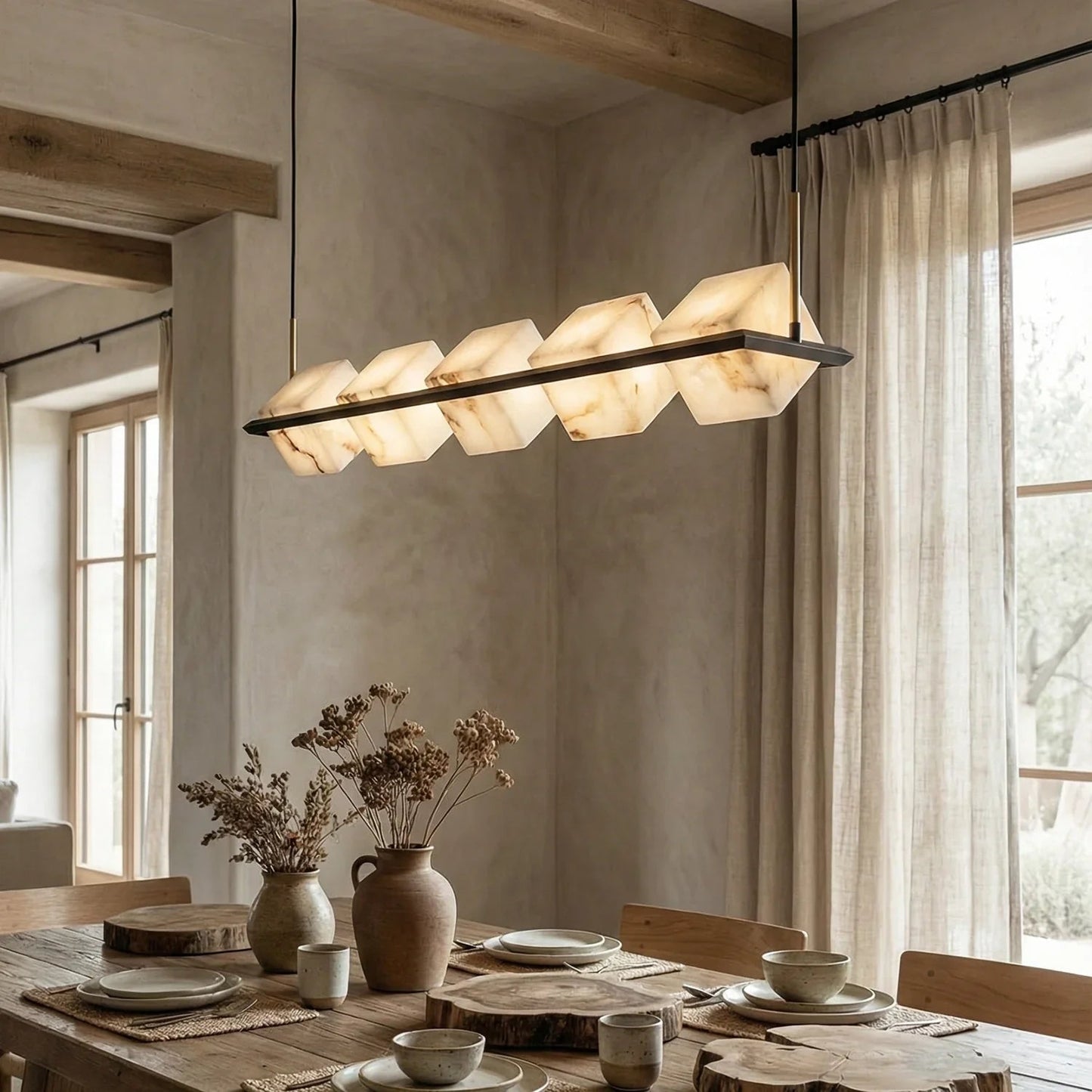 Alabaster Box Cube Linear Chandelier