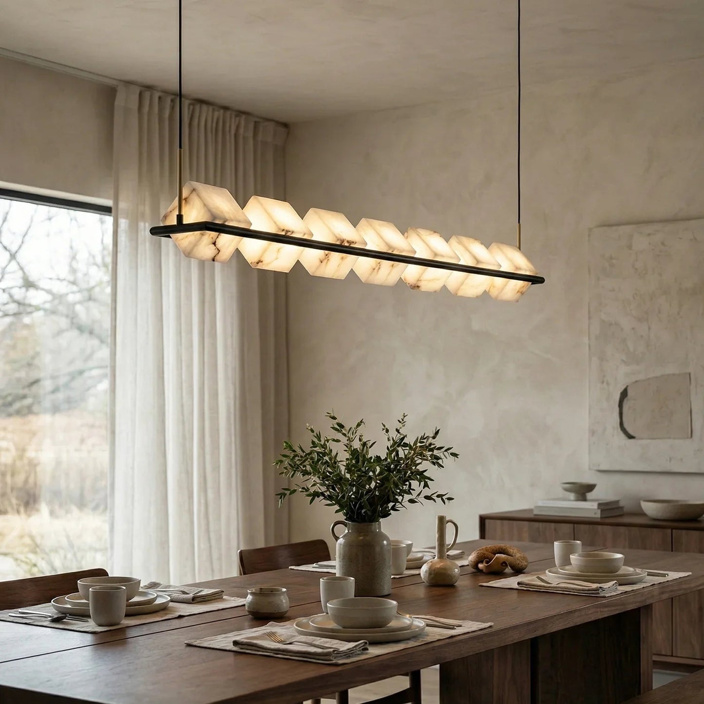 Alabaster Box Cube Linear Chandelier