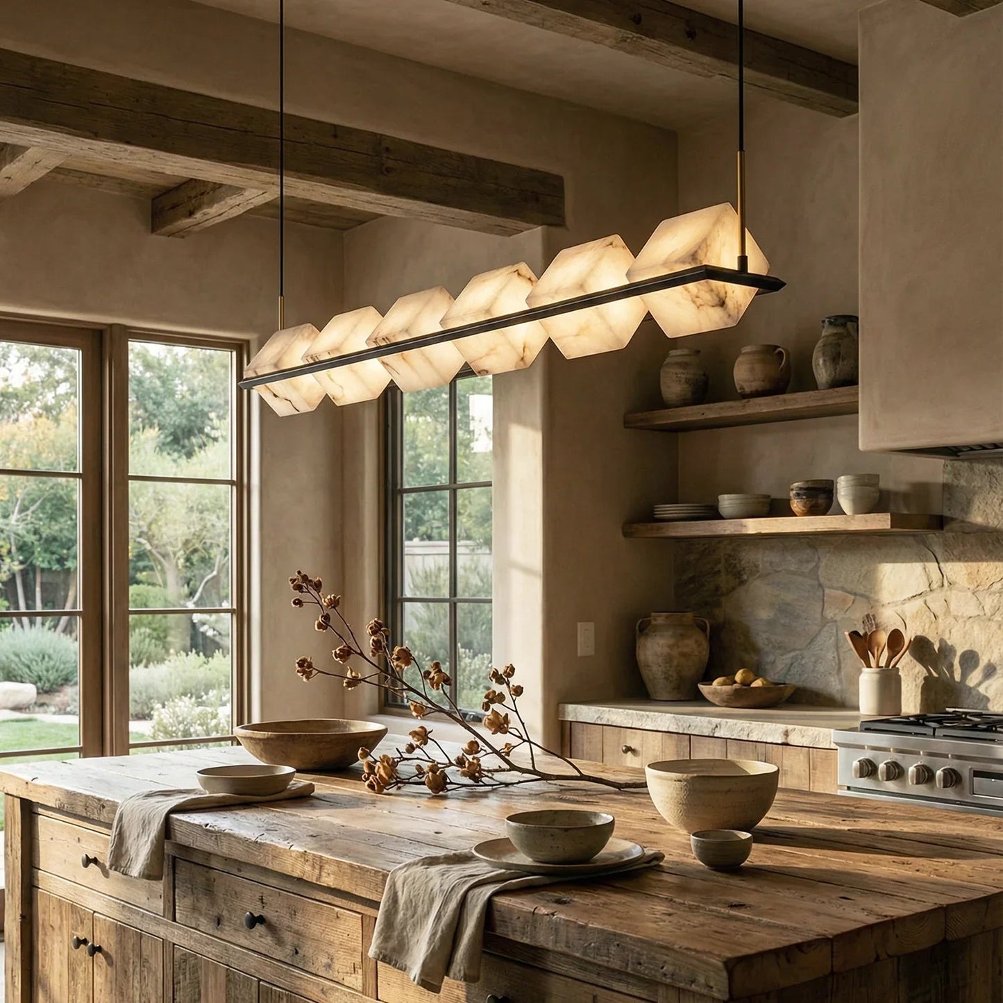 Alabaster Box Cube Linear Chandelier