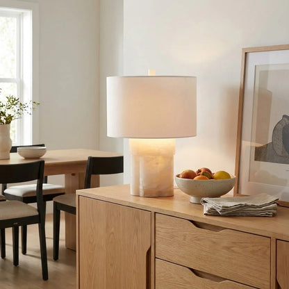 Alabaster Column Drum Table Lamp