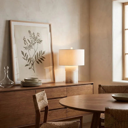 Alabaster Column Drum Table Lamp