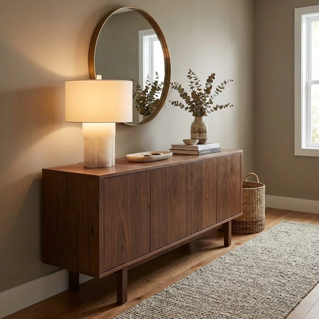 Alabaster Column Drum Table Lamp