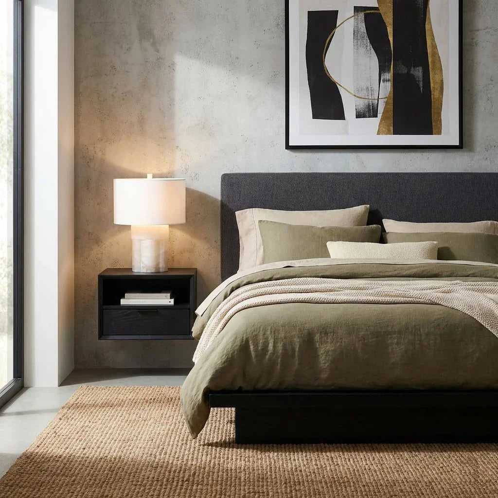 Alabaster Column Drum Table Lamp
