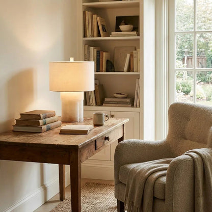 Alabaster Column Drum Table Lamp