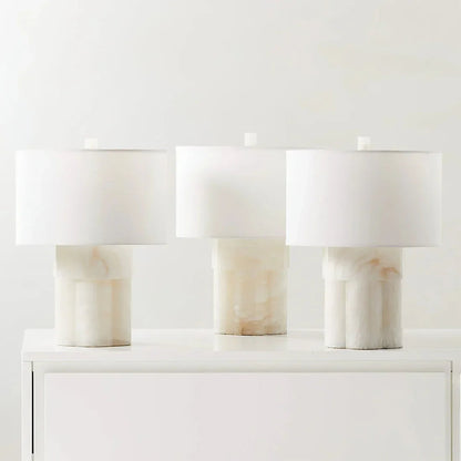 Alabaster Column Drum Table Lamp