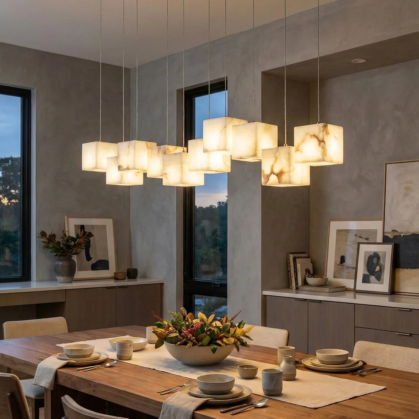 Alabaster Cubic Multi Head Chandelier