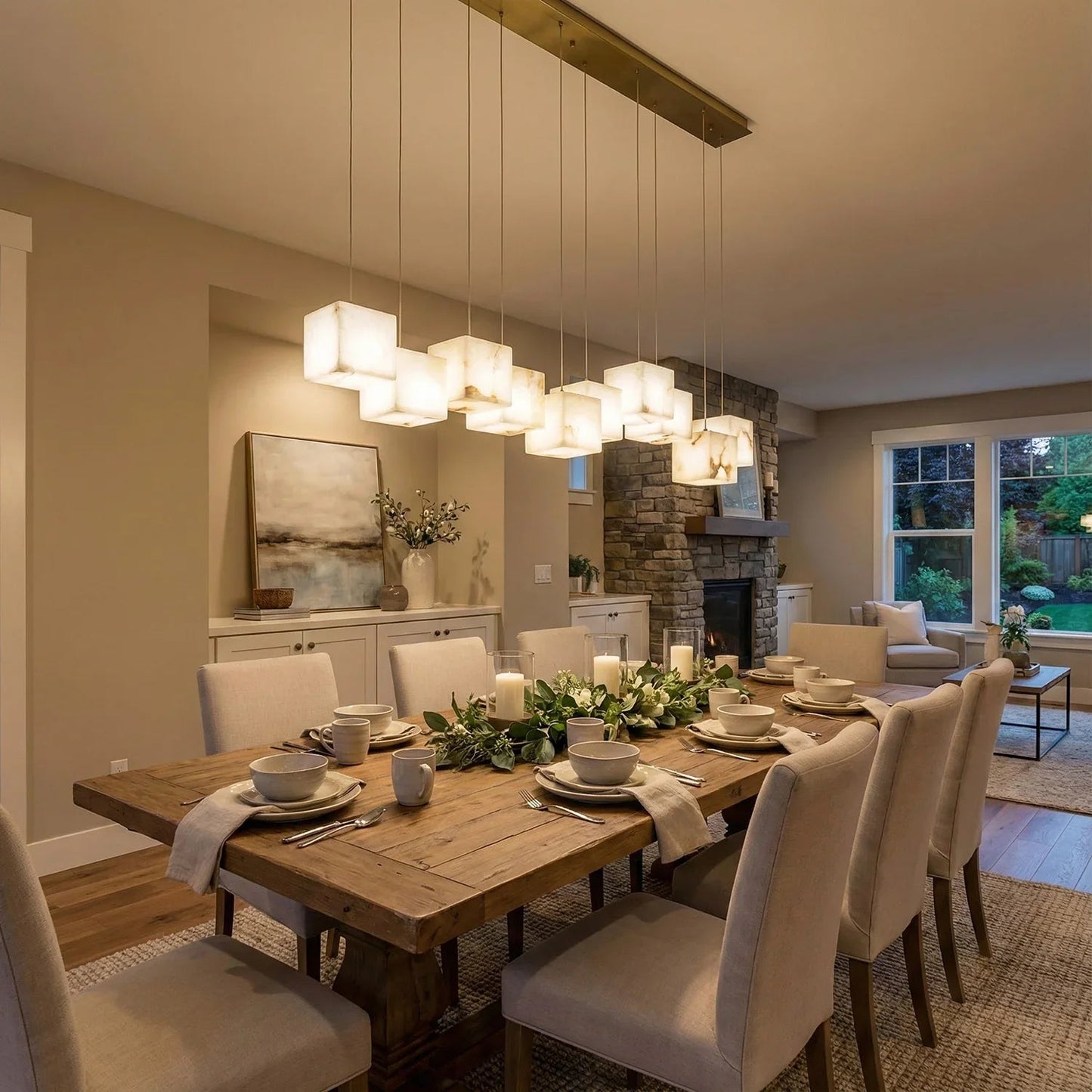 Alabaster Cubic Multi Head Chandelier
