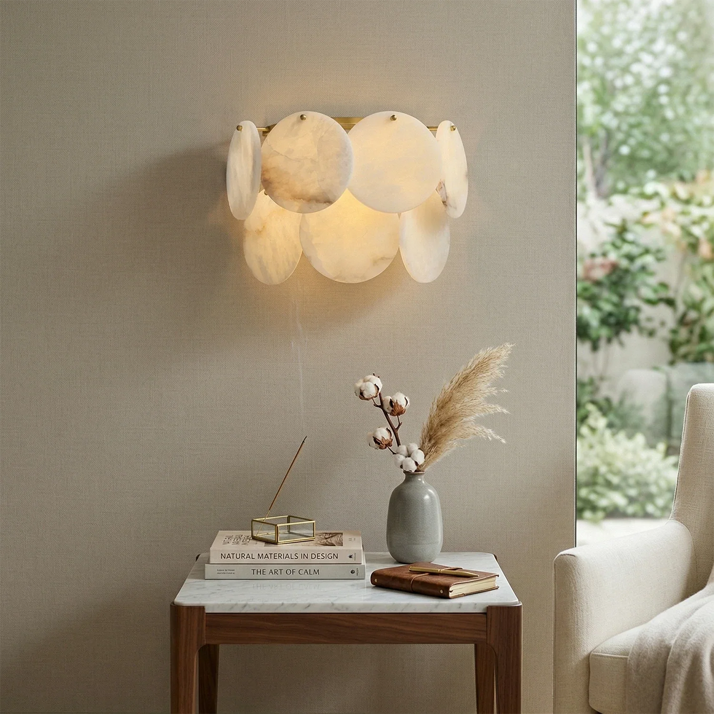 Alabaster Double Layer Round Wall Lamp