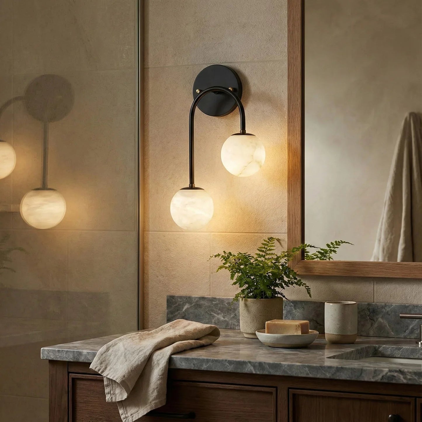 Alabaster Double Spherical U Shape Wall Lamp