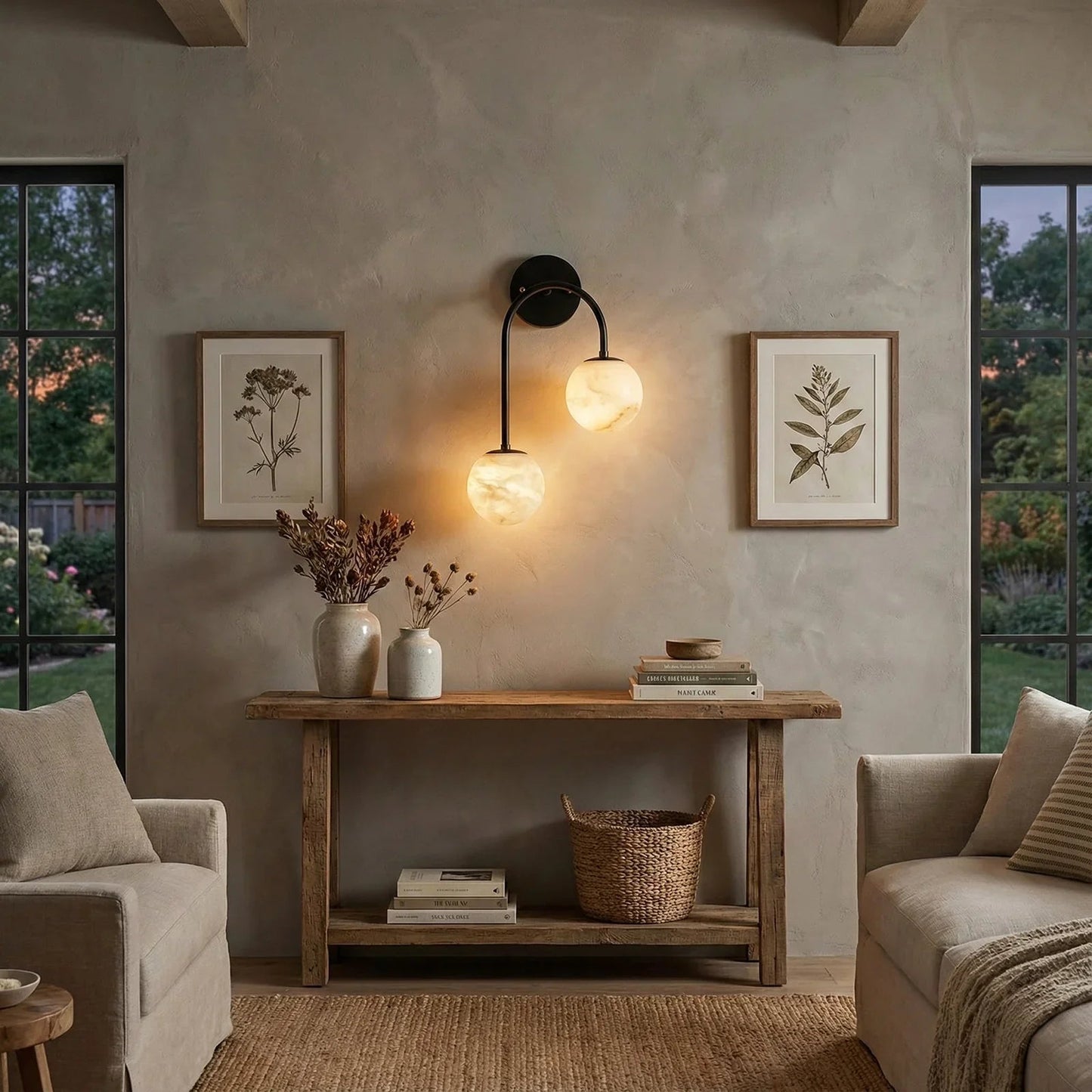 Alabaster Double Spherical U Shape Wall Lamp