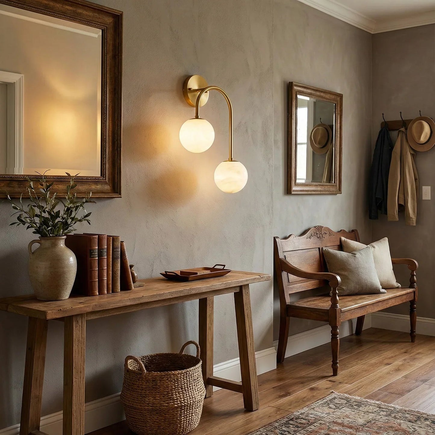 Alabaster Double Spherical U Shape Wall Lamp