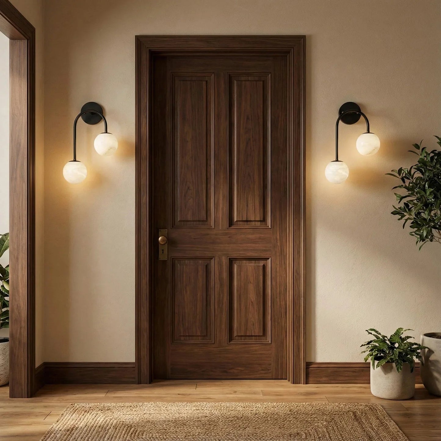 Alabaster Double Spherical U Shape Wall Lamp