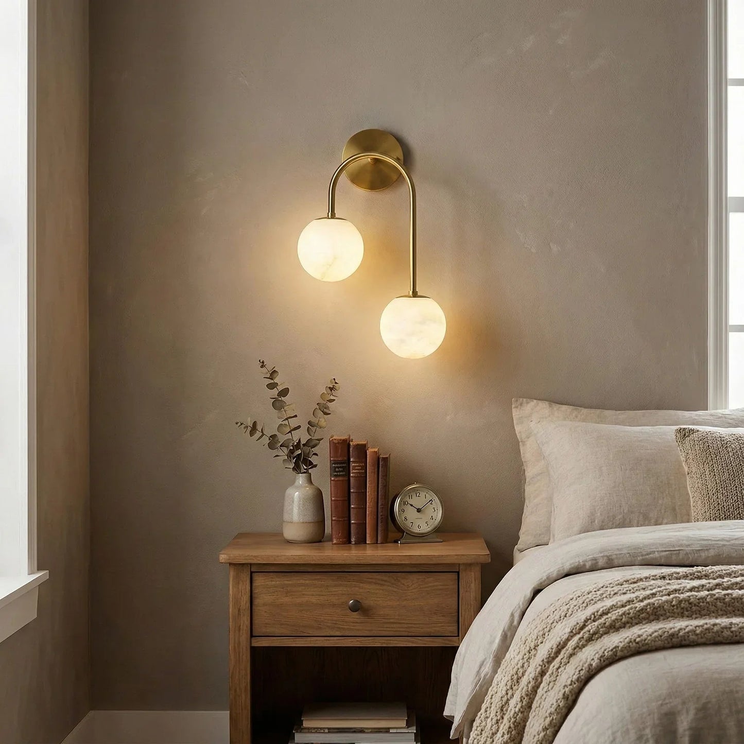 Alabaster Double Spherical U Shape Wall Lamp