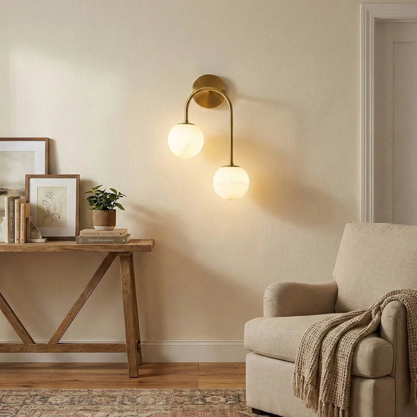 Alabaster Double Spherical U Shape Wall Lamp
