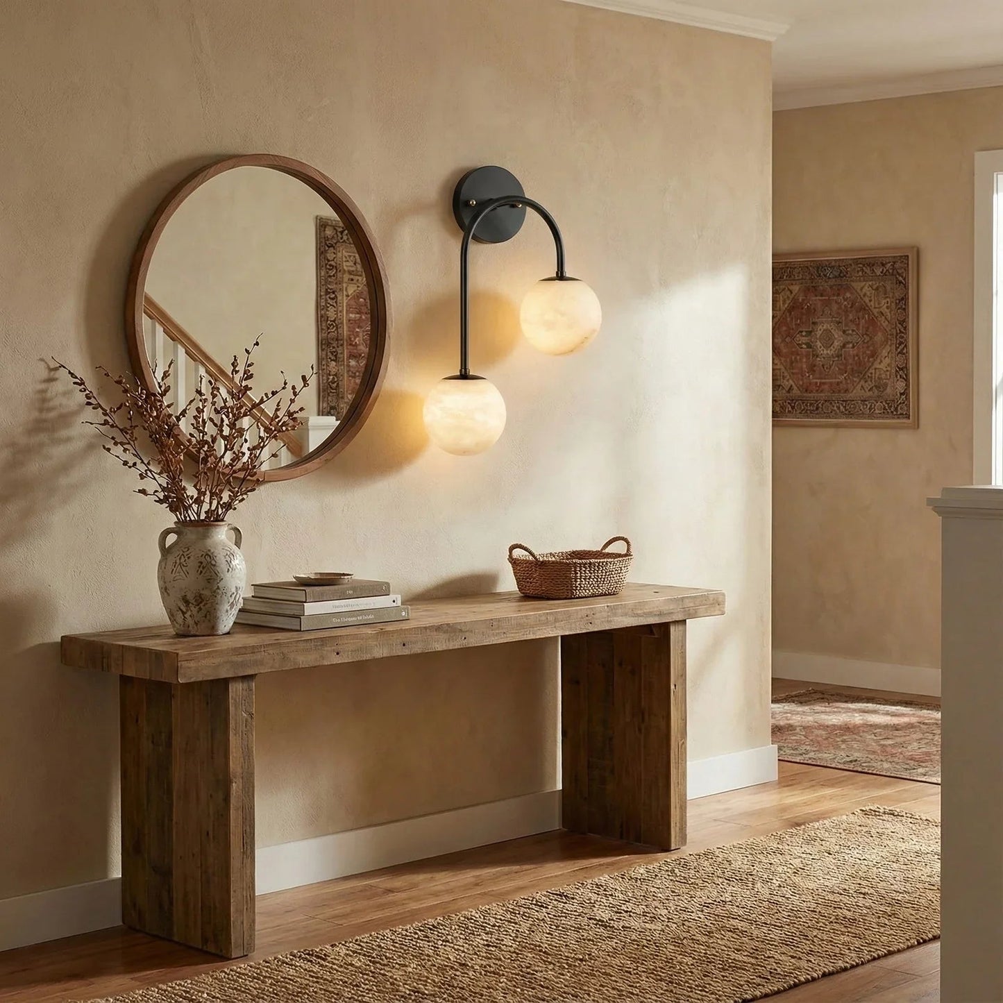 Alabaster Double Spherical U Shape Wall Lamp