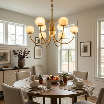 Alabaster Forked Radial Globe Chandelier