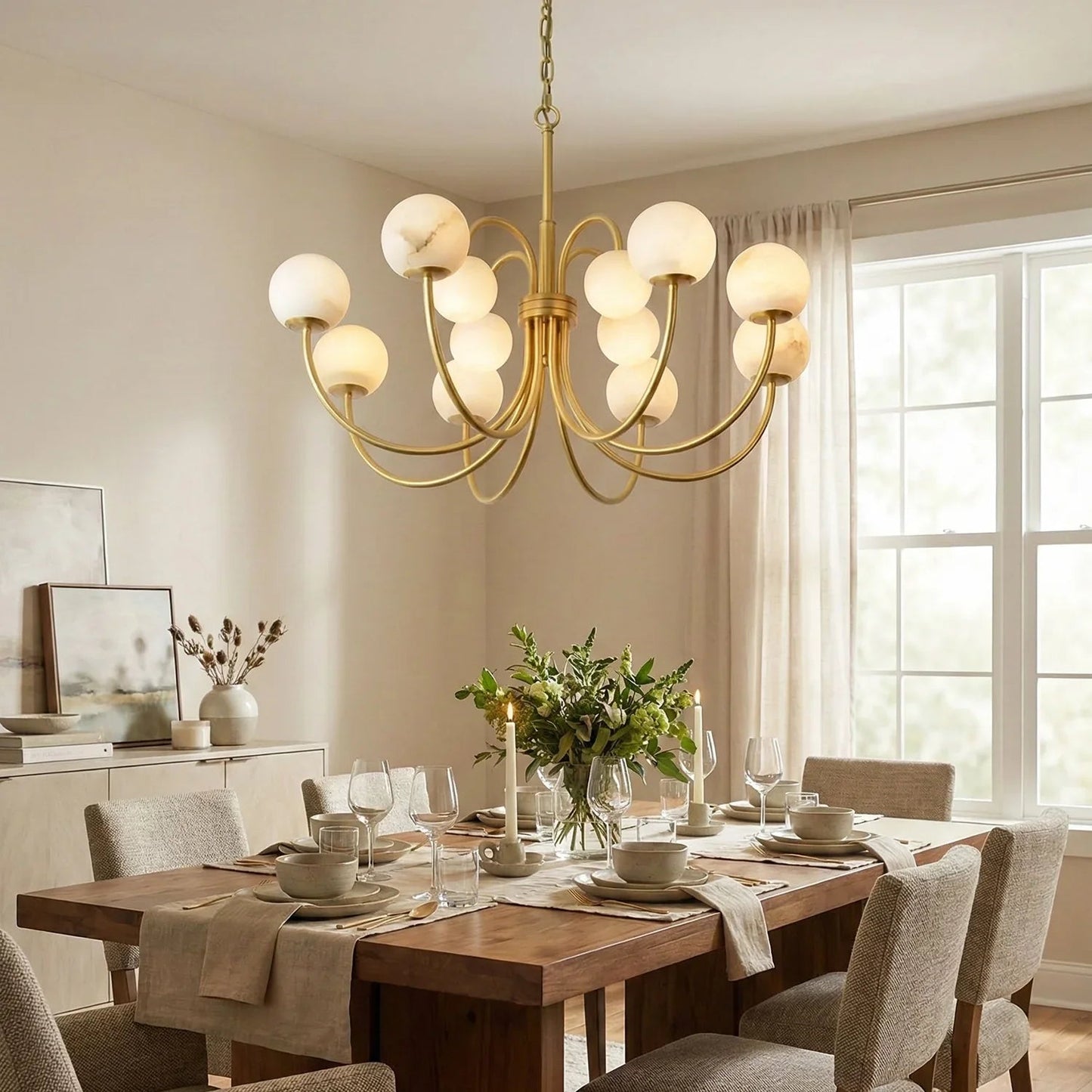 Alabaster Forked Radial Globe Chandelier