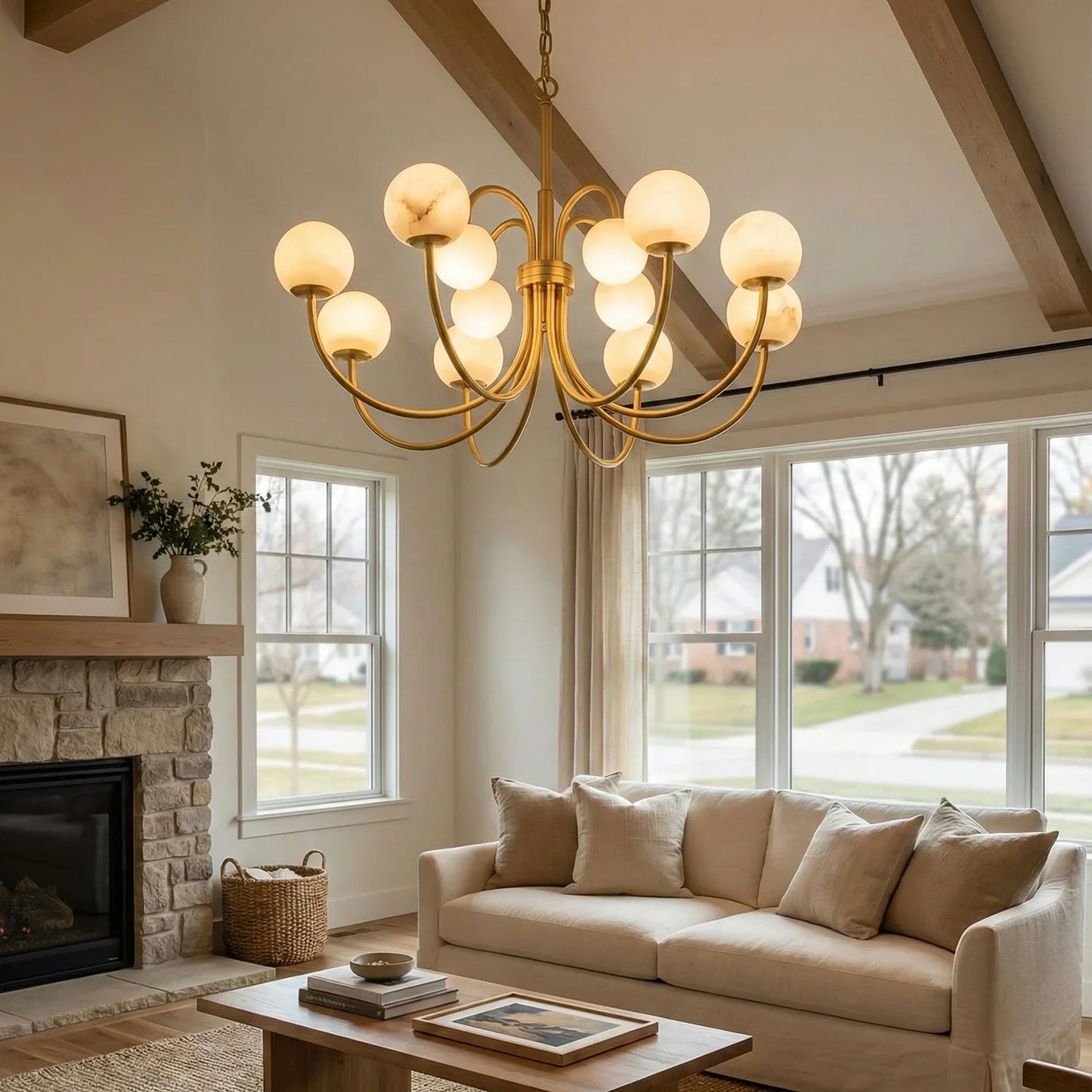 Alabaster Forked Radial Globe Chandelier