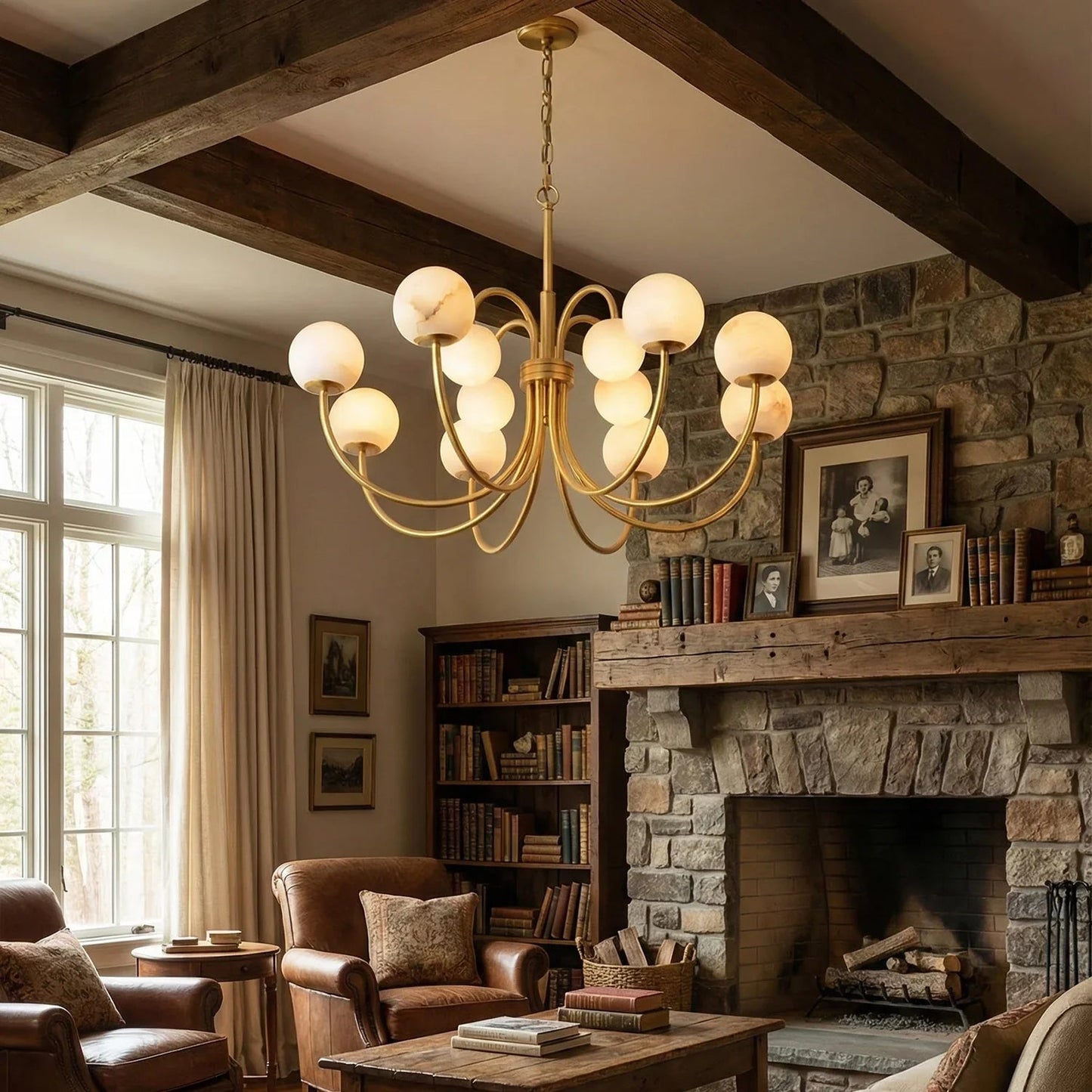 Alabaster Forked Radial Globe Chandelier