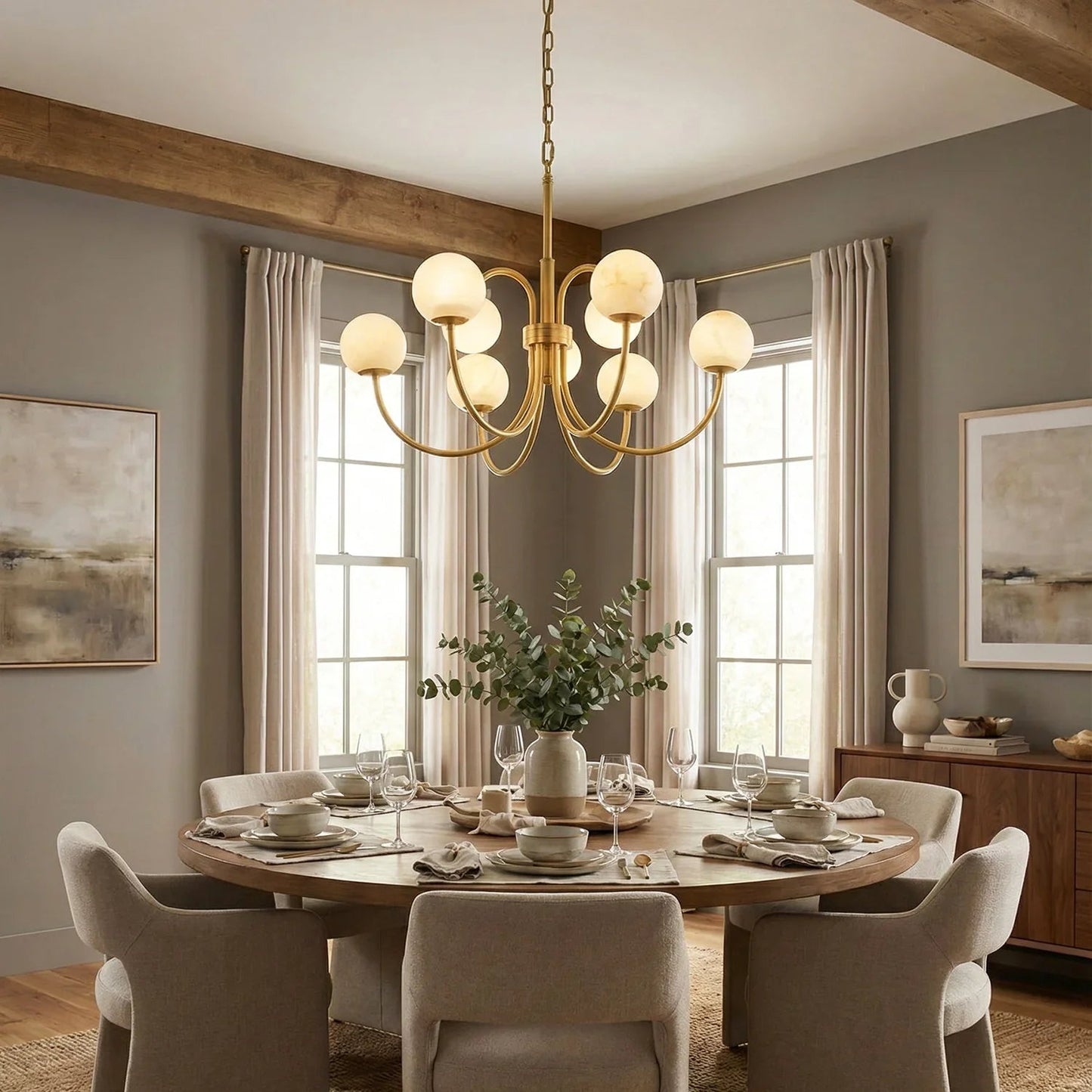 Alabaster Forked Radial Globe Chandelier