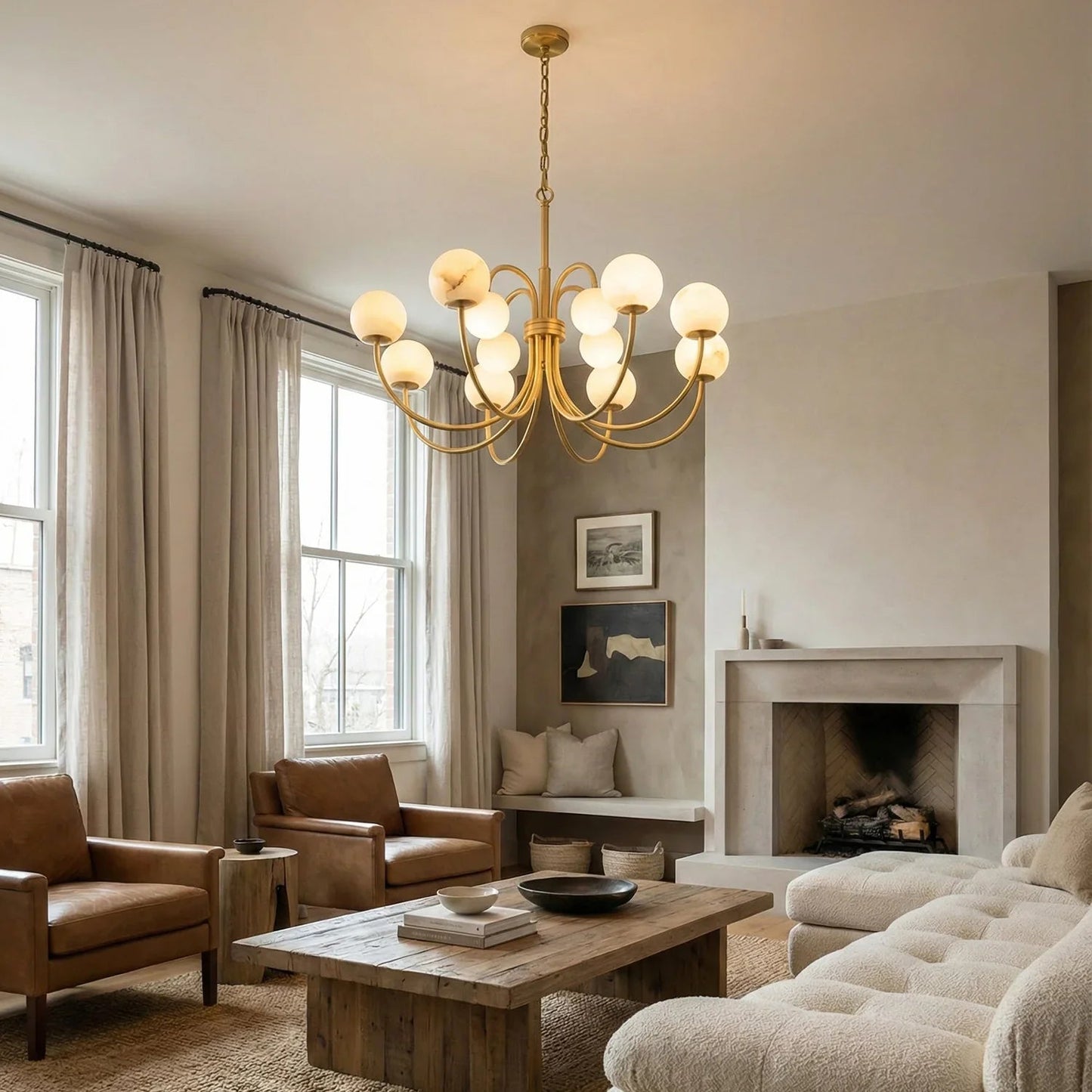 Alabaster Forked Radial Globe Chandelier