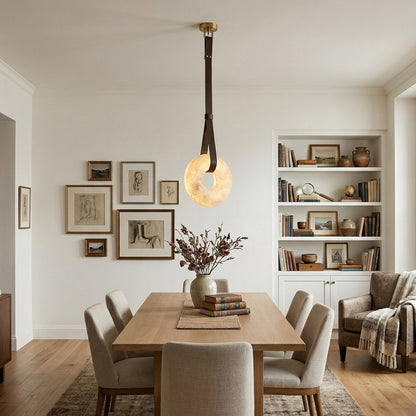 Alabaster Loop Leather Strap Pendant Light