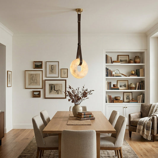 Alabaster Loop Leather Strap Pendant Light
