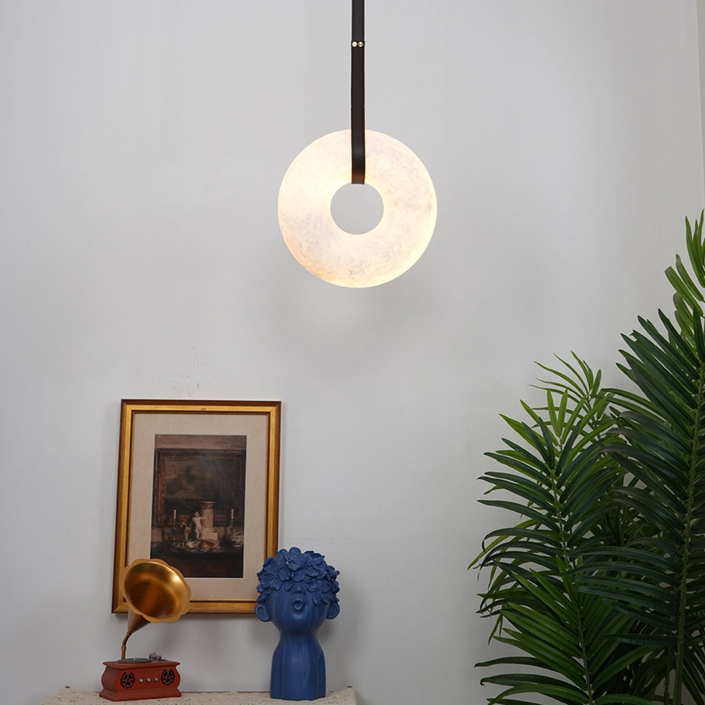 Alabaster Loop Leather Strap Pendant Light