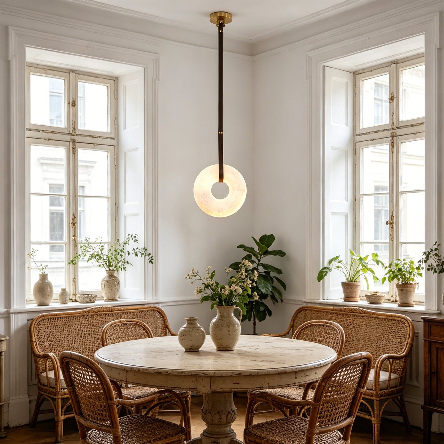 Alabaster Loop Leather Strap Pendant Light