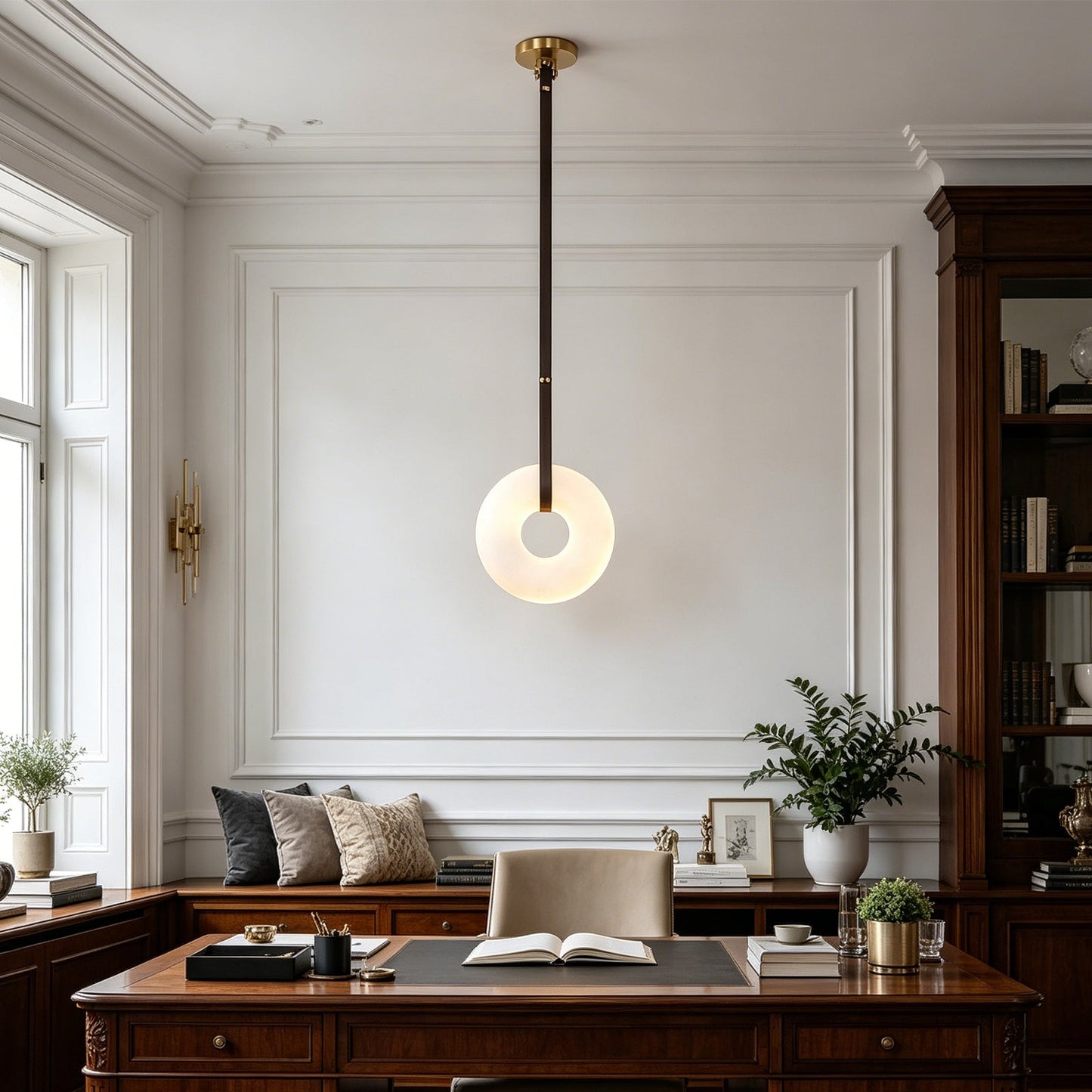 Alabaster Loop Leather Strap Pendant Light