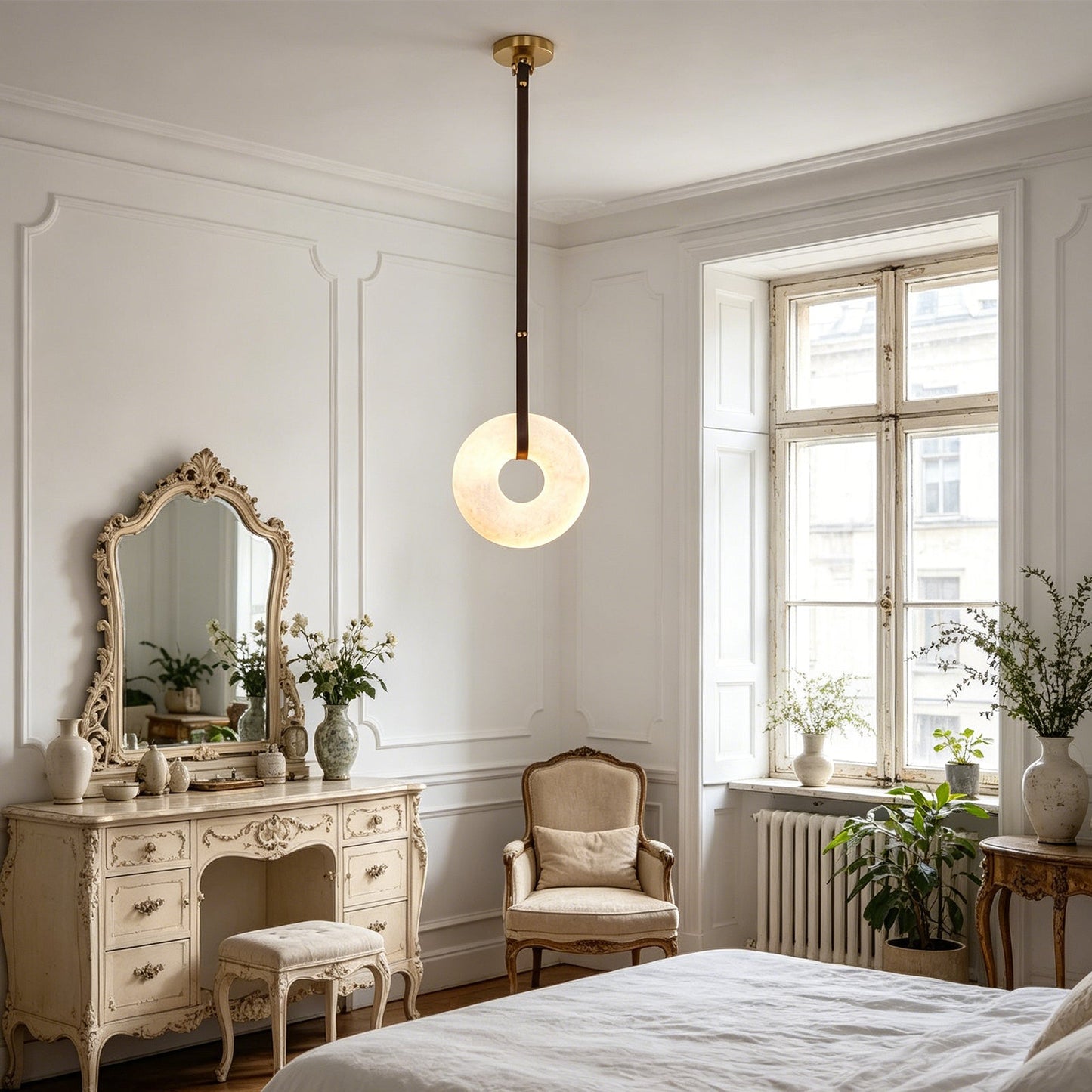 Alabaster Loop Leather Strap Pendant Light