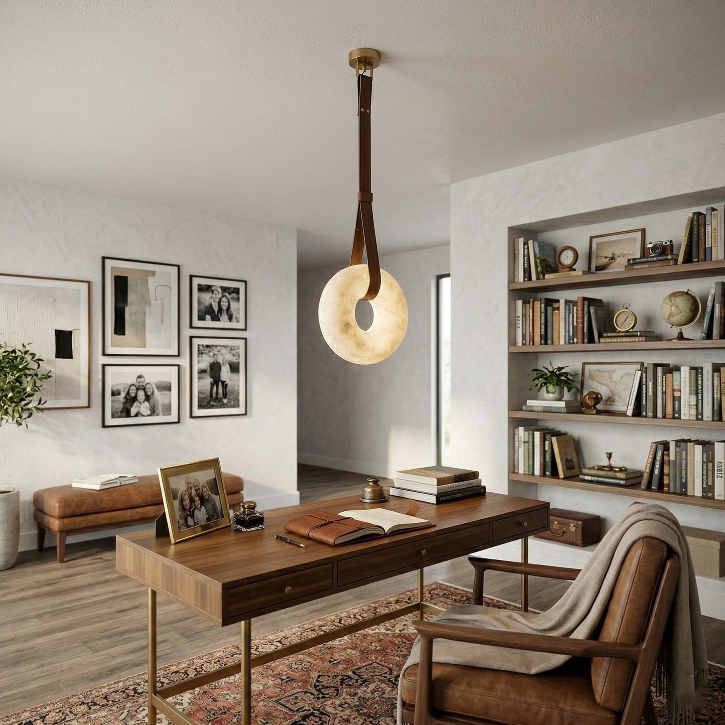 Alabaster Loop Leather Strap Pendant Light