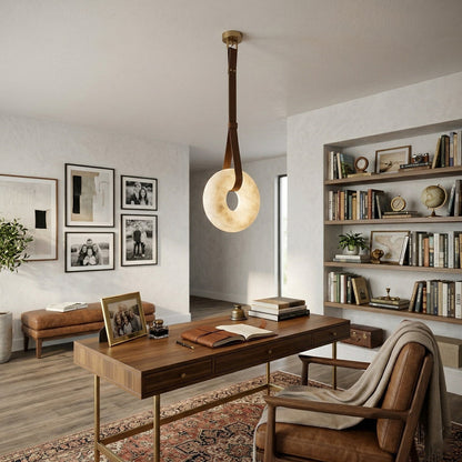 Alabaster Loop Leather Strap Pendant Light