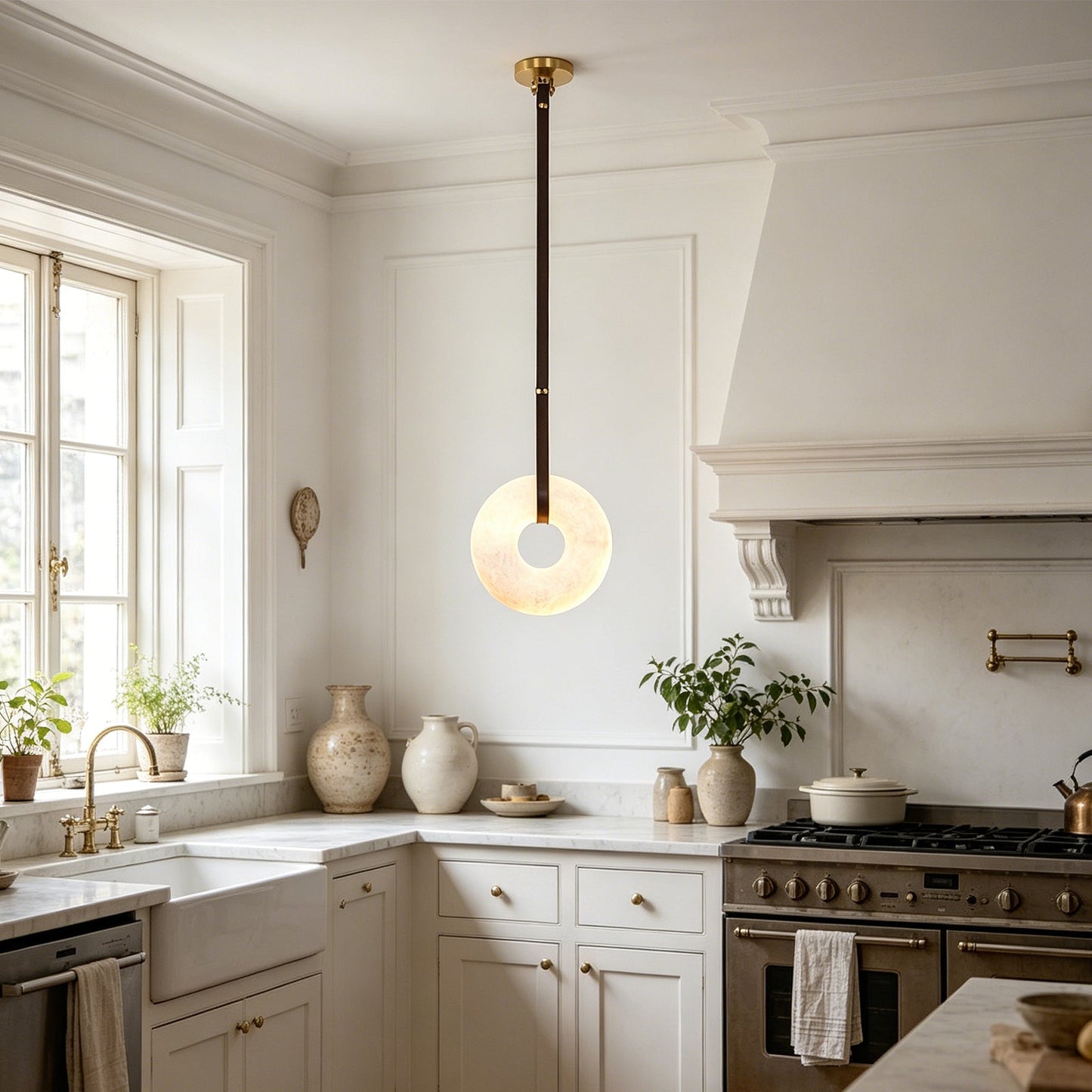Alabaster Loop Leather Strap Pendant Light