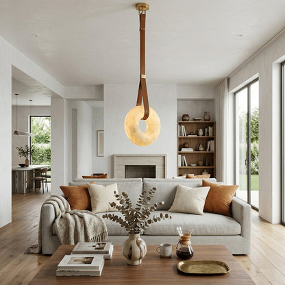 Alabaster Loop Leather Strap Pendant Light