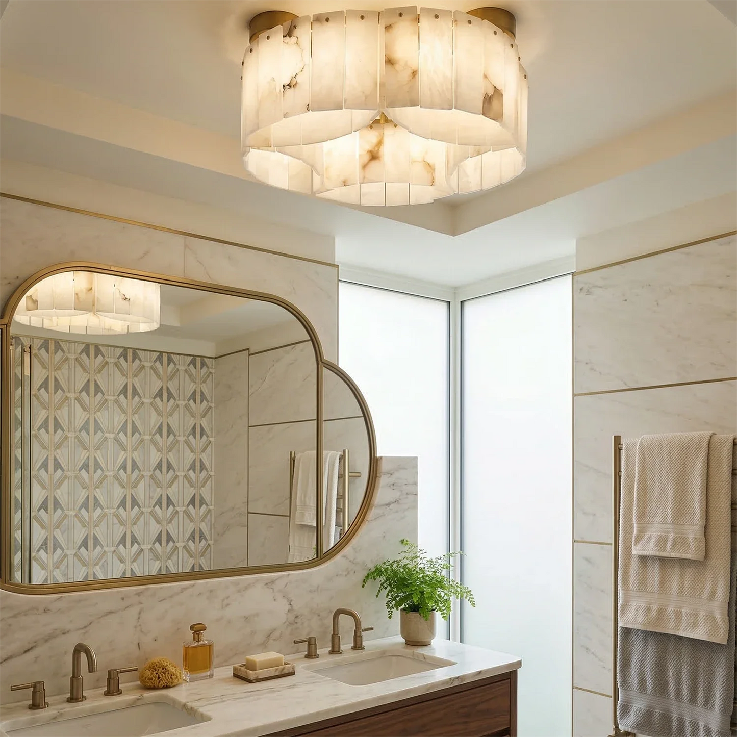Alabaster Modern Brass Ceiling Lamp