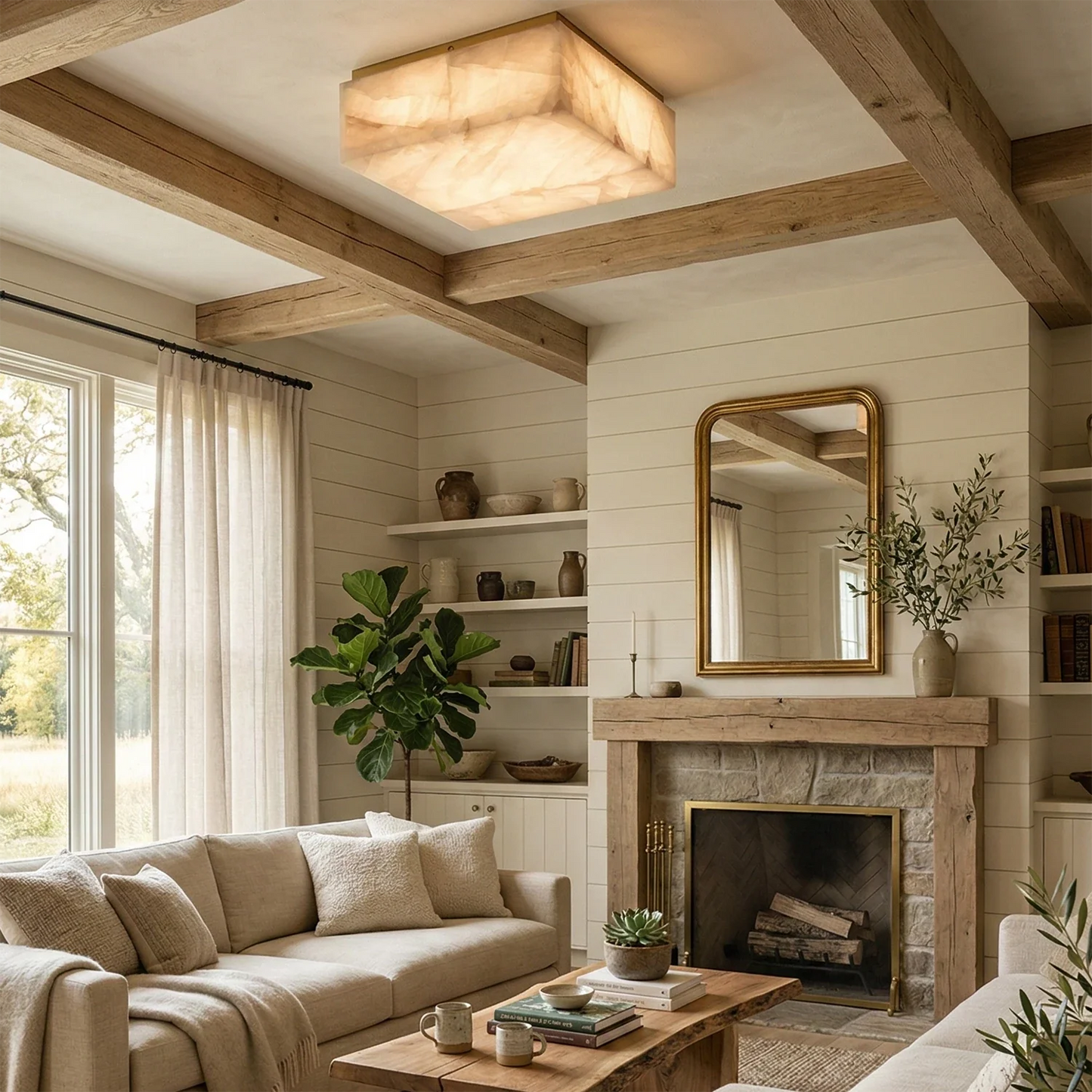 Alabaster Riviera Square Ceiling  Lamp
