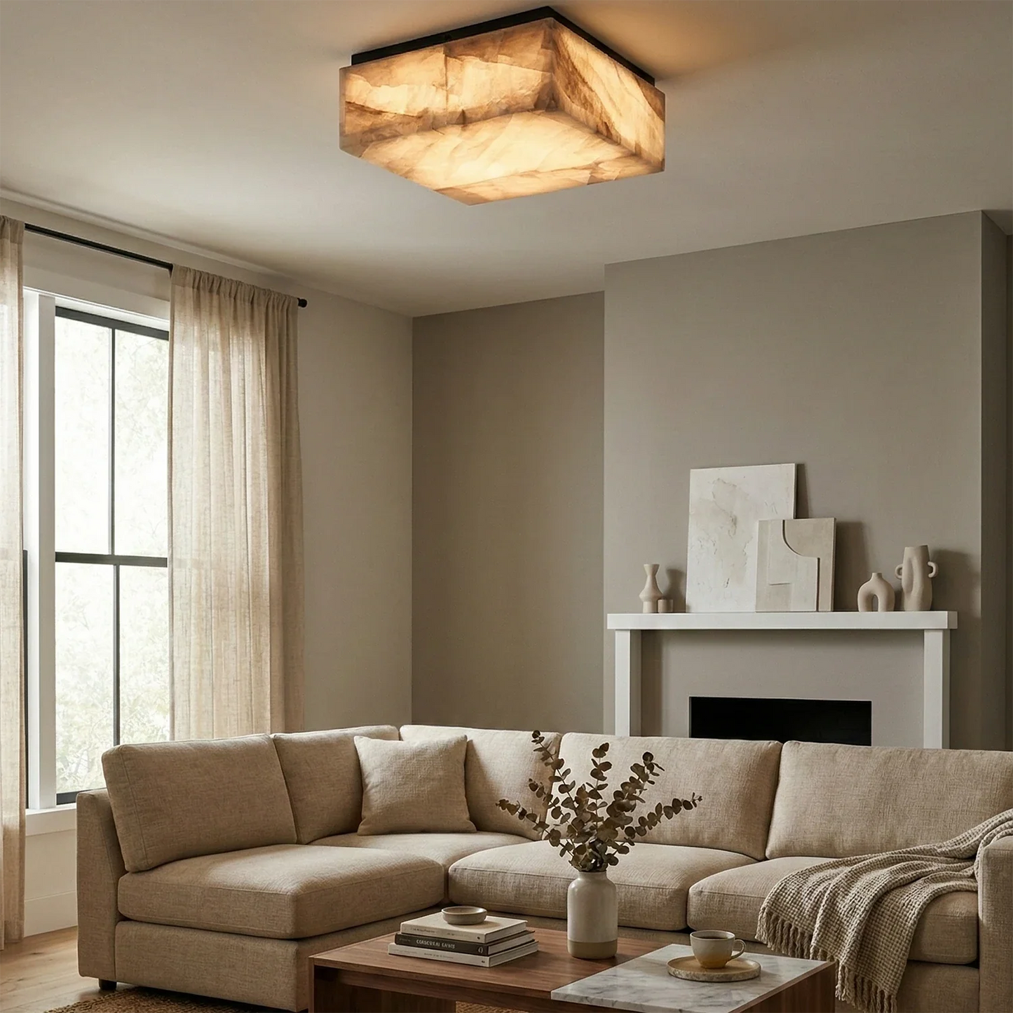 Alabaster Riviera Square Ceiling  Lamp