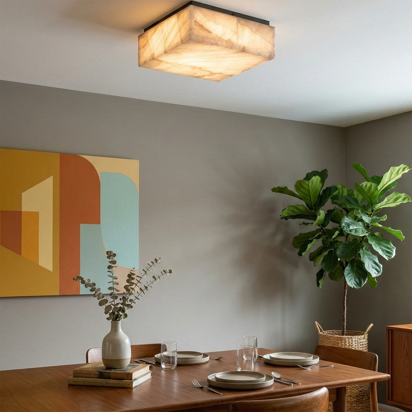 Alabaster Riviera Square Ceiling  Lamp