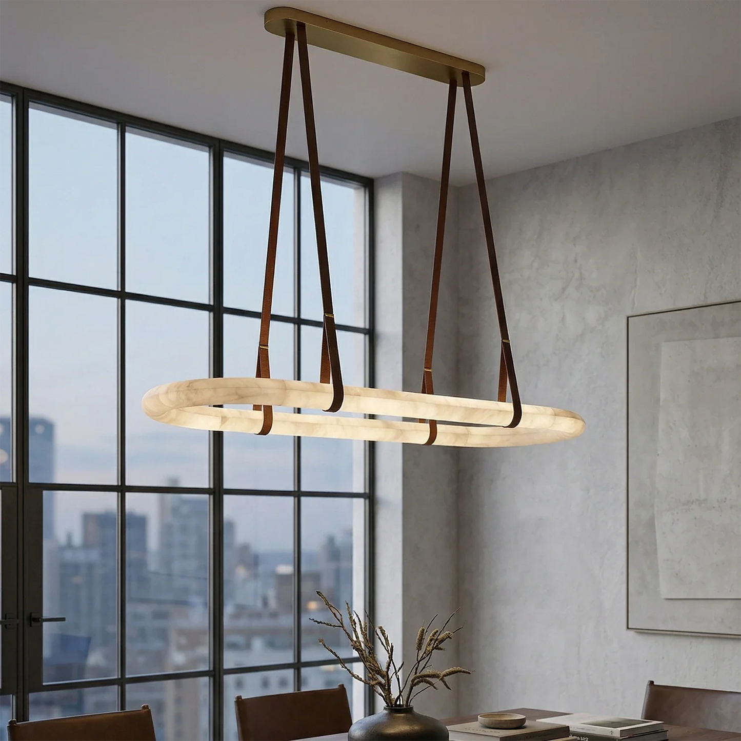 Alabaster Round Leather Chandelier