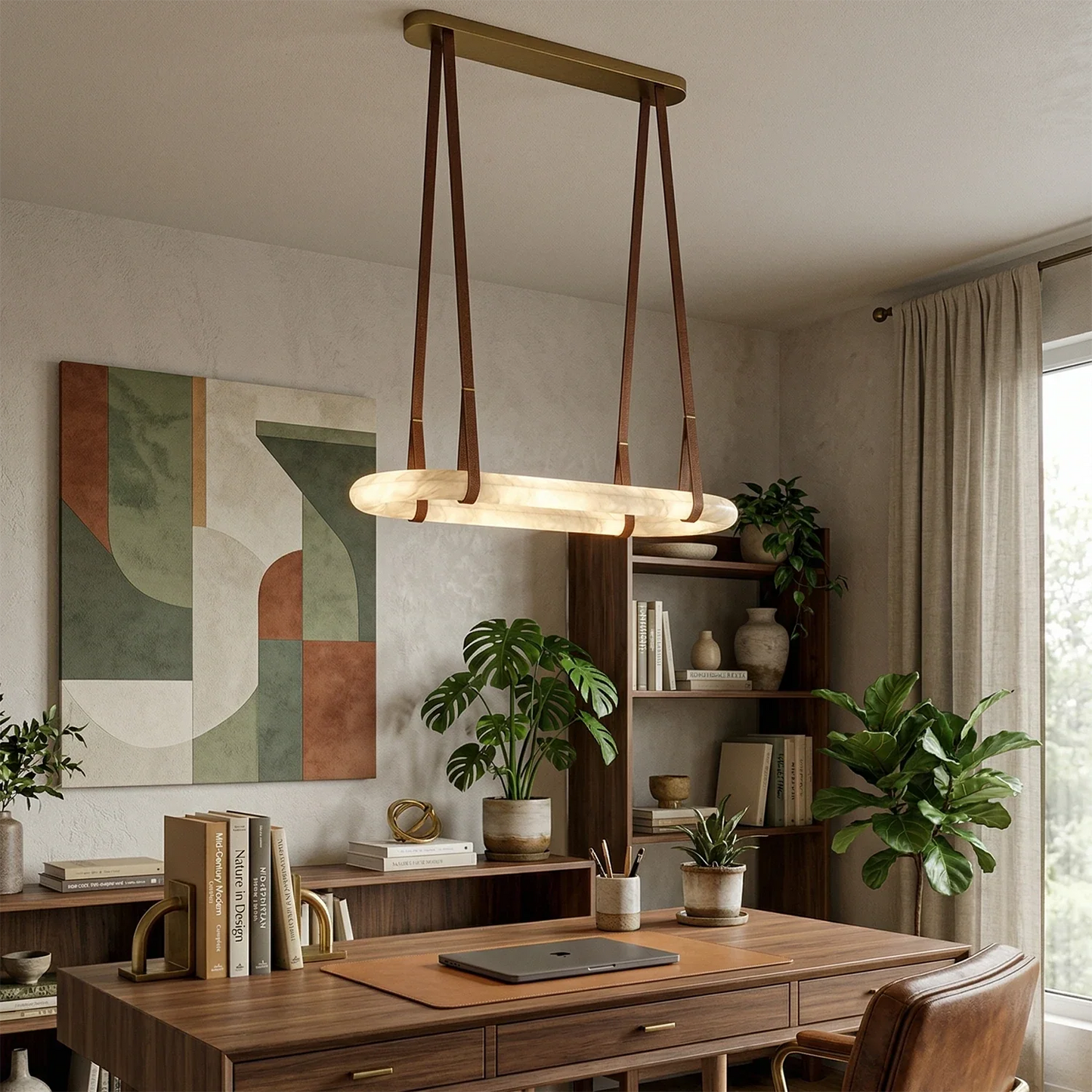 Alabaster Round Leather Chandelier