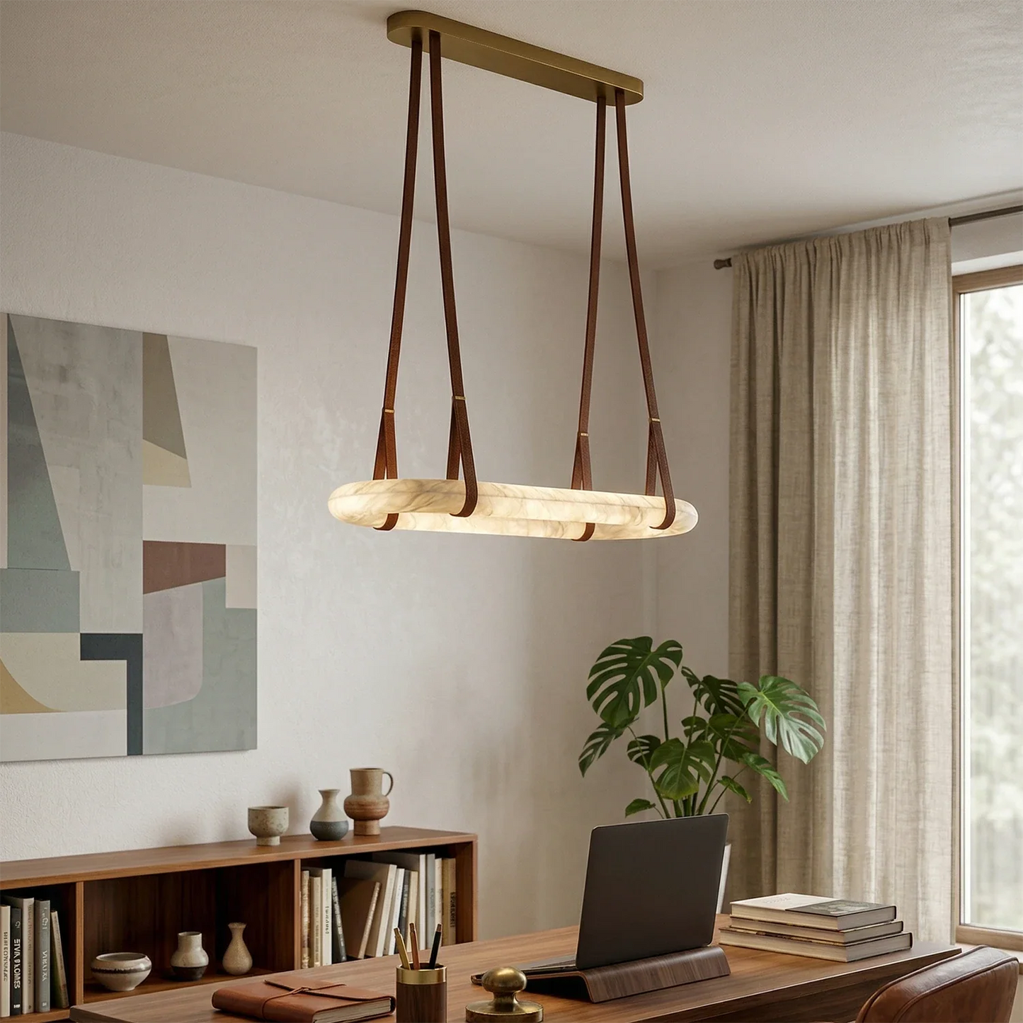 Alabaster Round Leather Chandelier