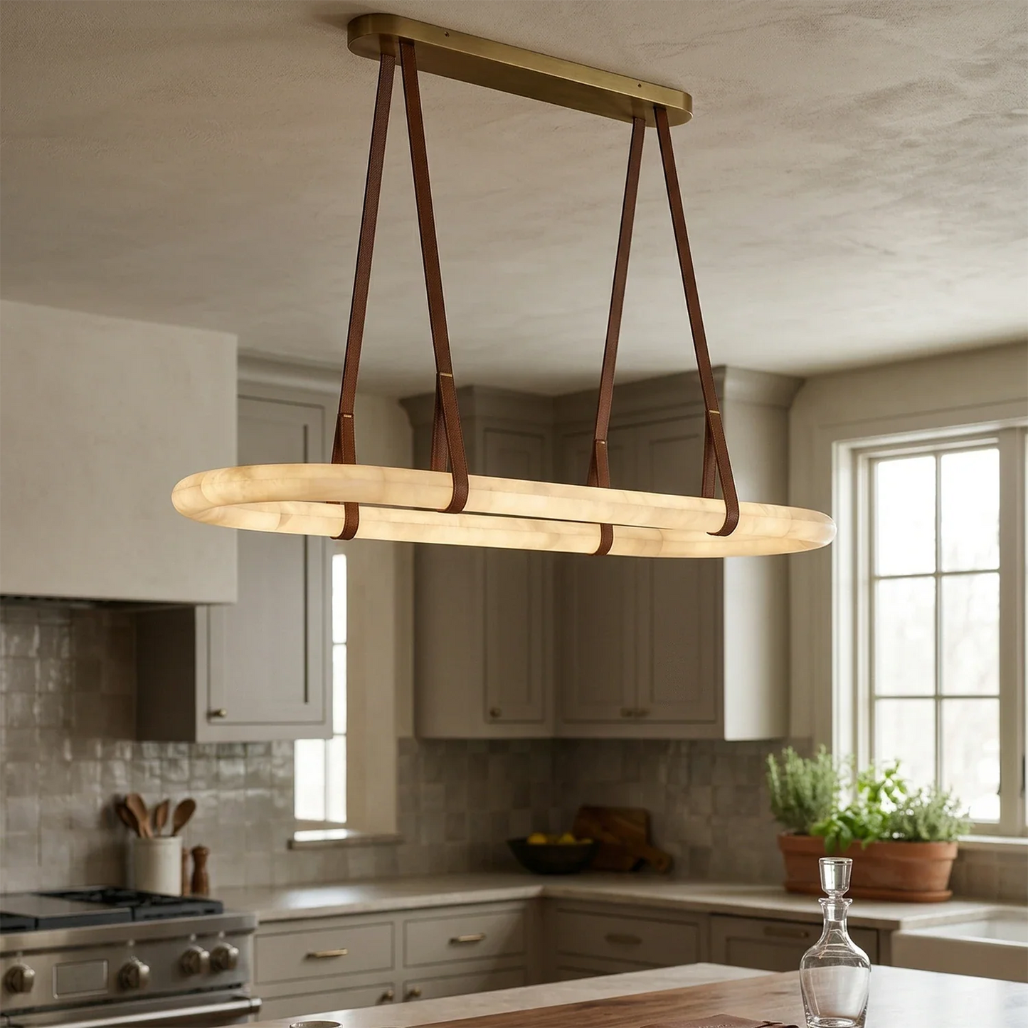 Alabaster Round Leather Chandelier