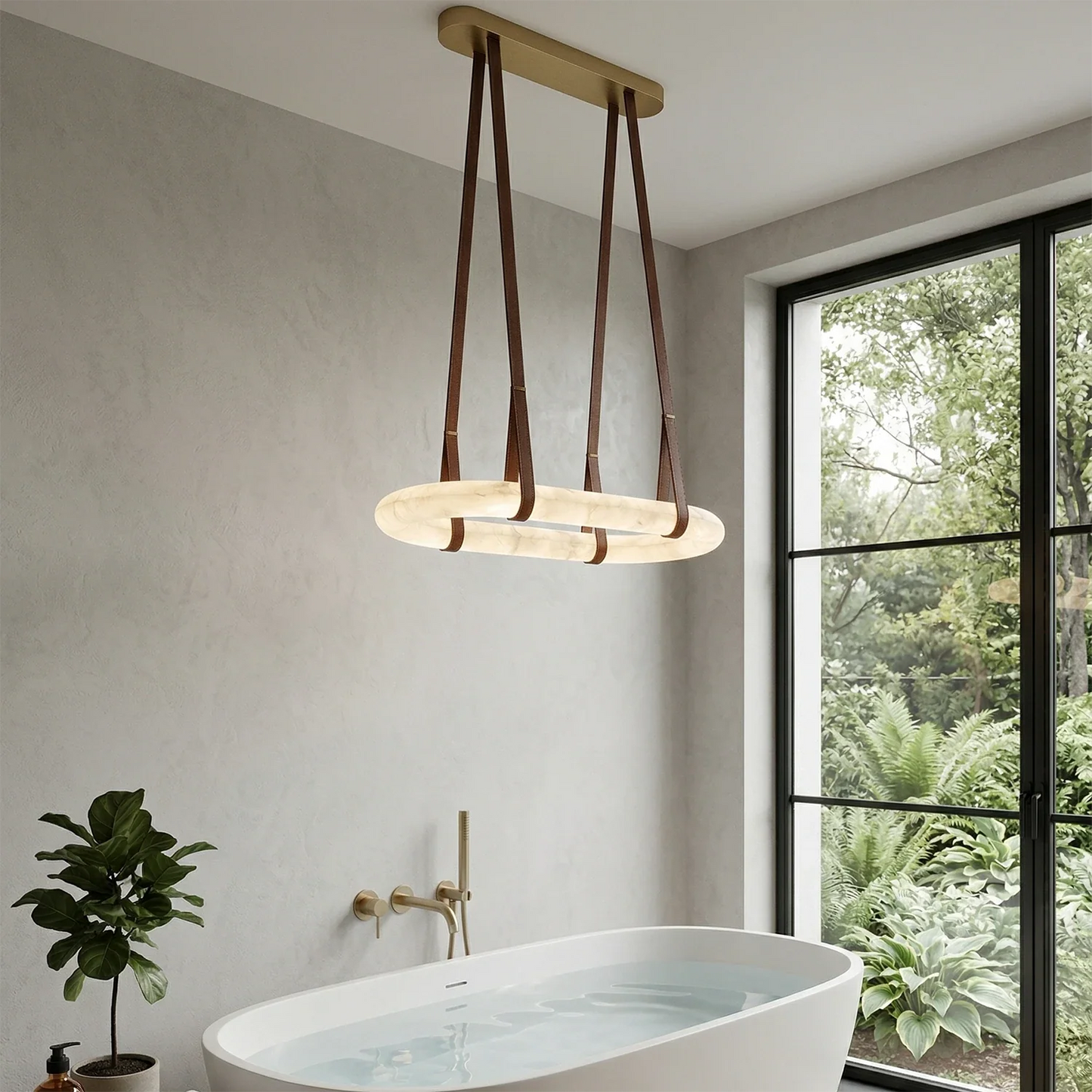 Alabaster Round Leather Chandelier