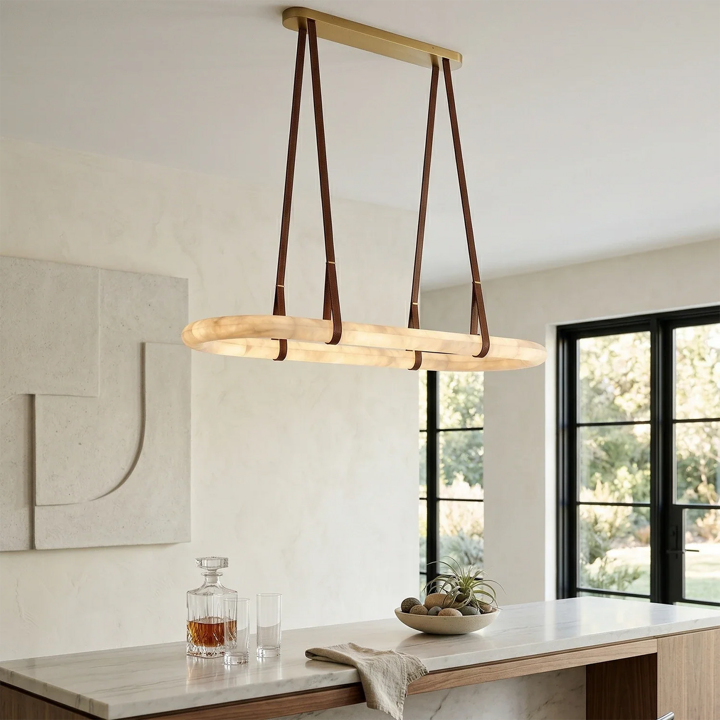 Alabaster Round Leather Chandelier