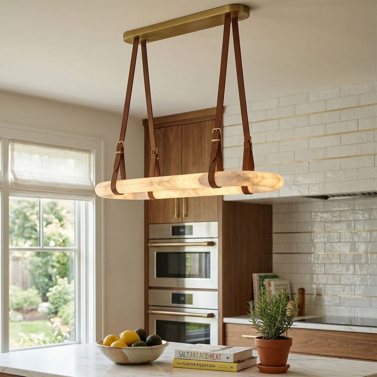 Alabaster Round Leather Chandelier